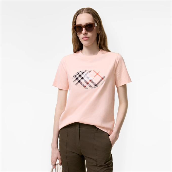 burberry check knight emblem print cotton t-shirt